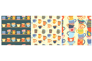 Cups Seamless Patterns. Coffee Cup