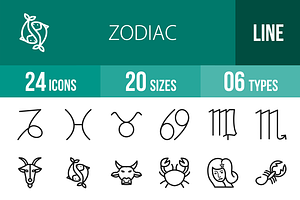 24 Zodiac Line Icons, an Outline Icon by IconBunny