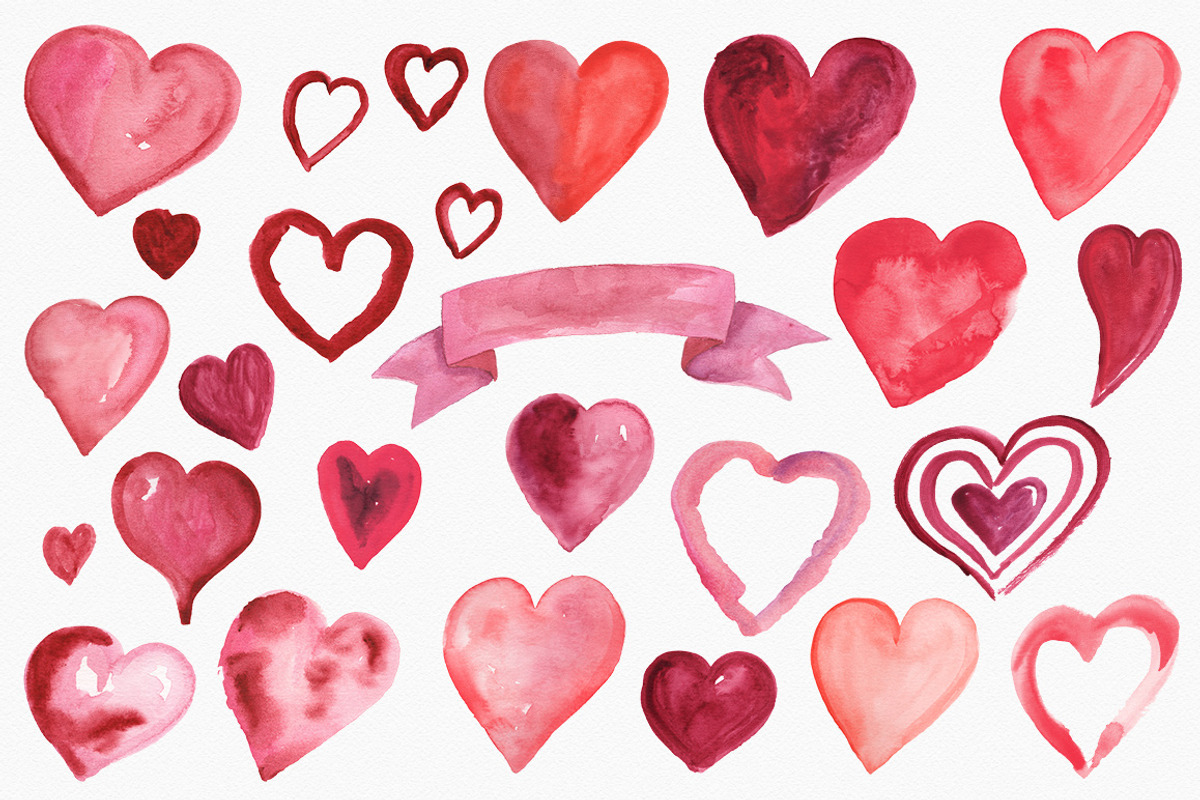 Lovely Hearts Watercolor Clipart, an Illustration by Rad Fonts (Photo 4 of 6)