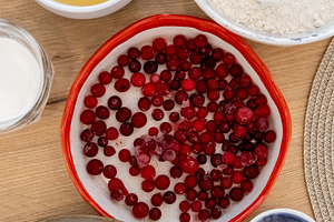 Baking ingredients cranberry recipe bowls table, a Food & Drink Photo by Photo Drive Studio