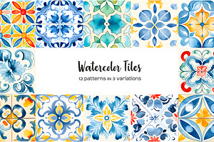 Watercolor seamless tiles clipart, a Pattern Graphic by Art and Funny