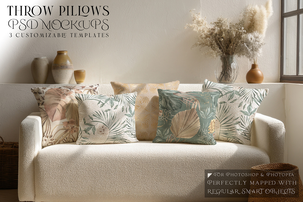 Throw Pillows with Smart Objects, a Mockup by mock-ups (Photo 1 of 12)