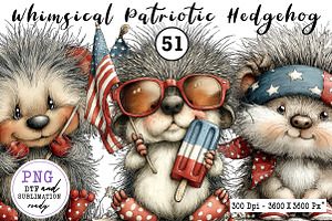 Whimsical Patriotic Hedgehog Clipart, an Animal Illustration by CreationArt