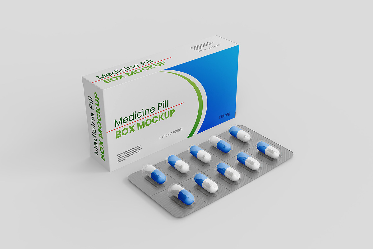 Medicine Pill Box Mockup - 8 views, a Packaging Mockup by Illusiongraphic (Photo 8 of 25)
