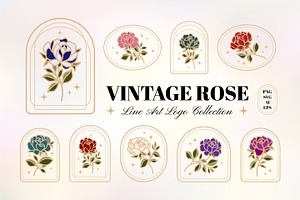Vintage Rose Line Art Logo Set
