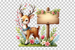 Watercolor Cute Spring Deer PNG