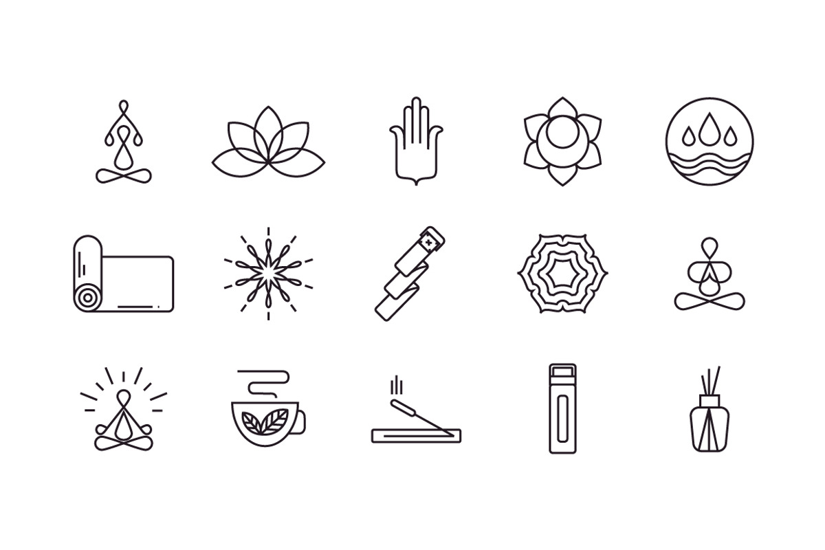 15 line yoga icons., an Outline Icon by BezierMagic (Photo 2 of 4)