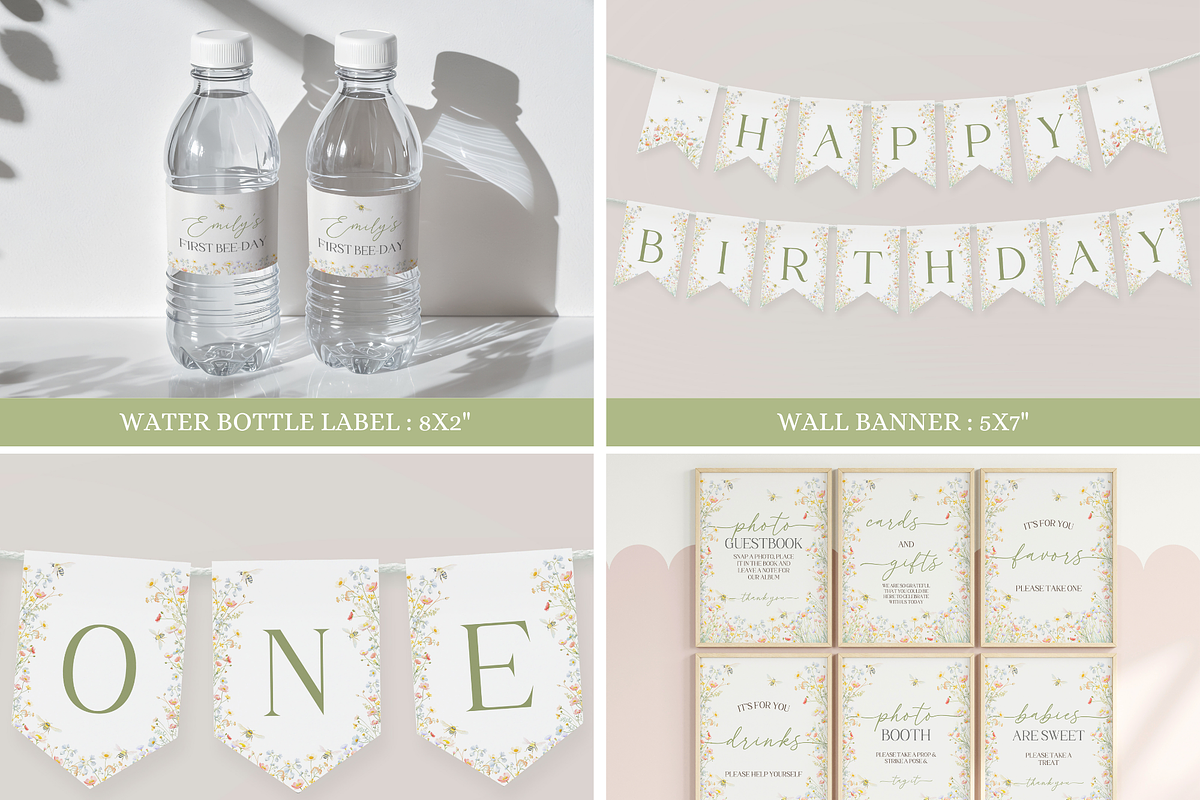 Editable Bee Day 1st Birthday Bundle, an Invitation Template by Digital_Mind (Photo 6 of 9)