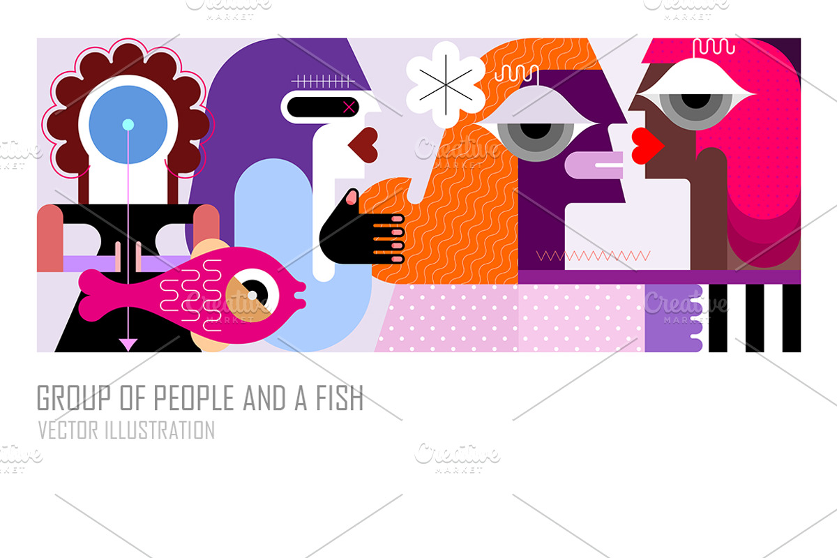 Group Of People And A Fish, a Person Illustration by danjazzia