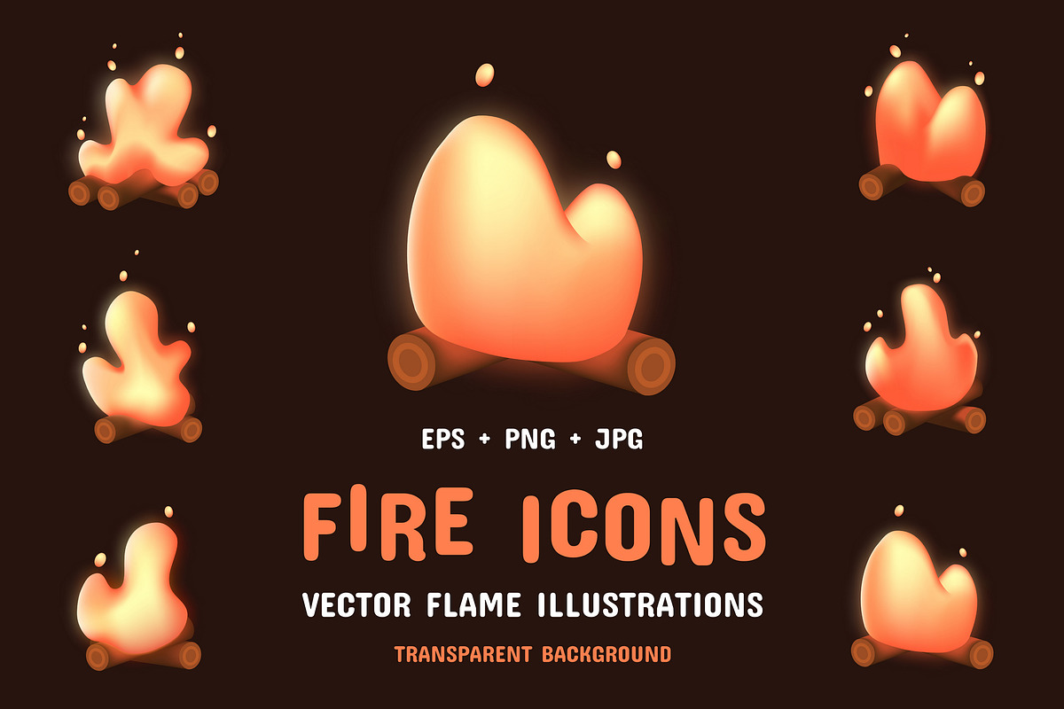 Cartoon bonfire. Fire icons, an Object Illustration by Woters little shop (Photo 1 of 7)