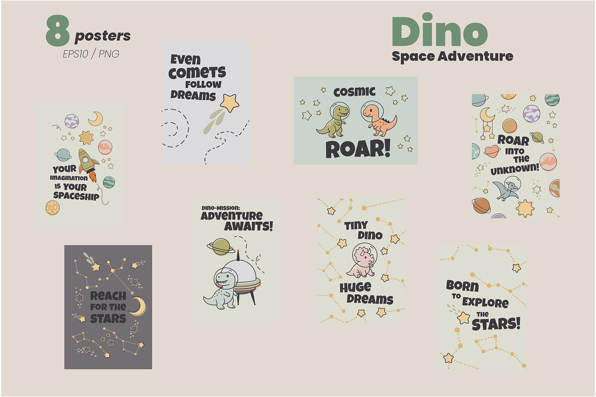Dino Space Adventure – Vector Set, an Animal Illustration by moja doodle (Photo 7 of 11)
