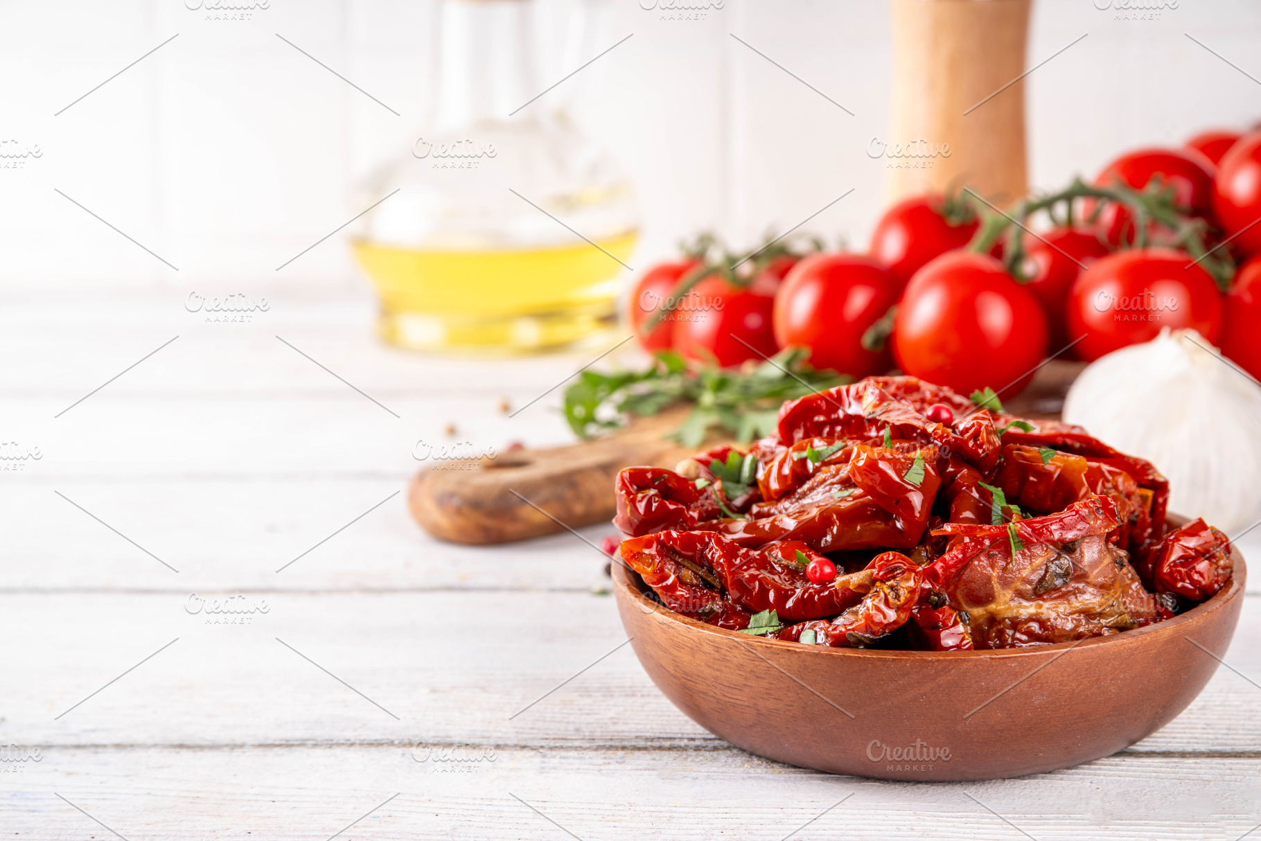 Homemade sun-dried tomatoes in olive oil, a Food & Drink Photo by Rimma