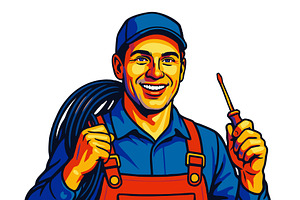 Smiling Electrician Holding, an Illustration by AlexArt