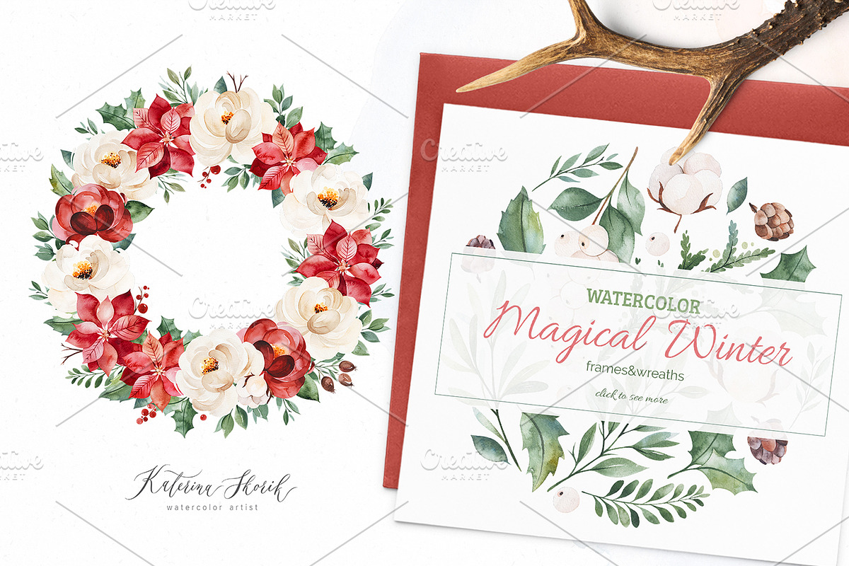 Magical Winter.Watercolor collection, an Animal Illustration by Kate_Rina (Photo 5 of 7)