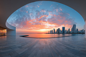 Stunning sunset cityscape view from, a Photo by Pixeness Studio