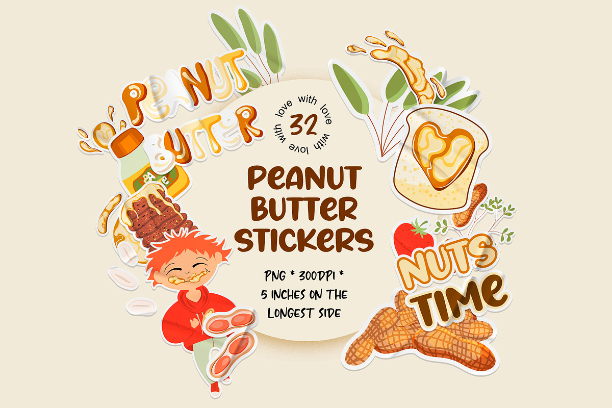 Set of peanut butter stickers | 32, a Stationery Template by Big Squirrel (Photo 1 of 5)