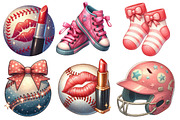 Watercolor Retro Girly Baseball Clip, an Illustration by Designworld (Thumbnail 2 of 7)
