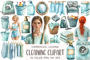 Watercolor Cleaning Clipart, an Illustration by OK Design