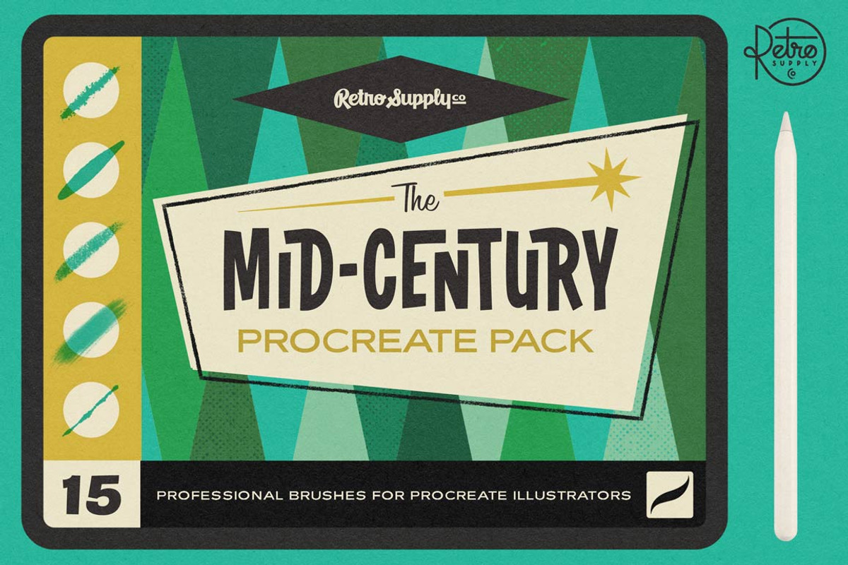 The Mid-Century Procreate Brush Pack, a Brush Add-On by RetroSupply Co. (Photo 1 of 12)