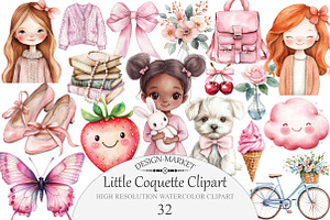 Watercolor Little Coquette Clipart, an Illustration by Design Market