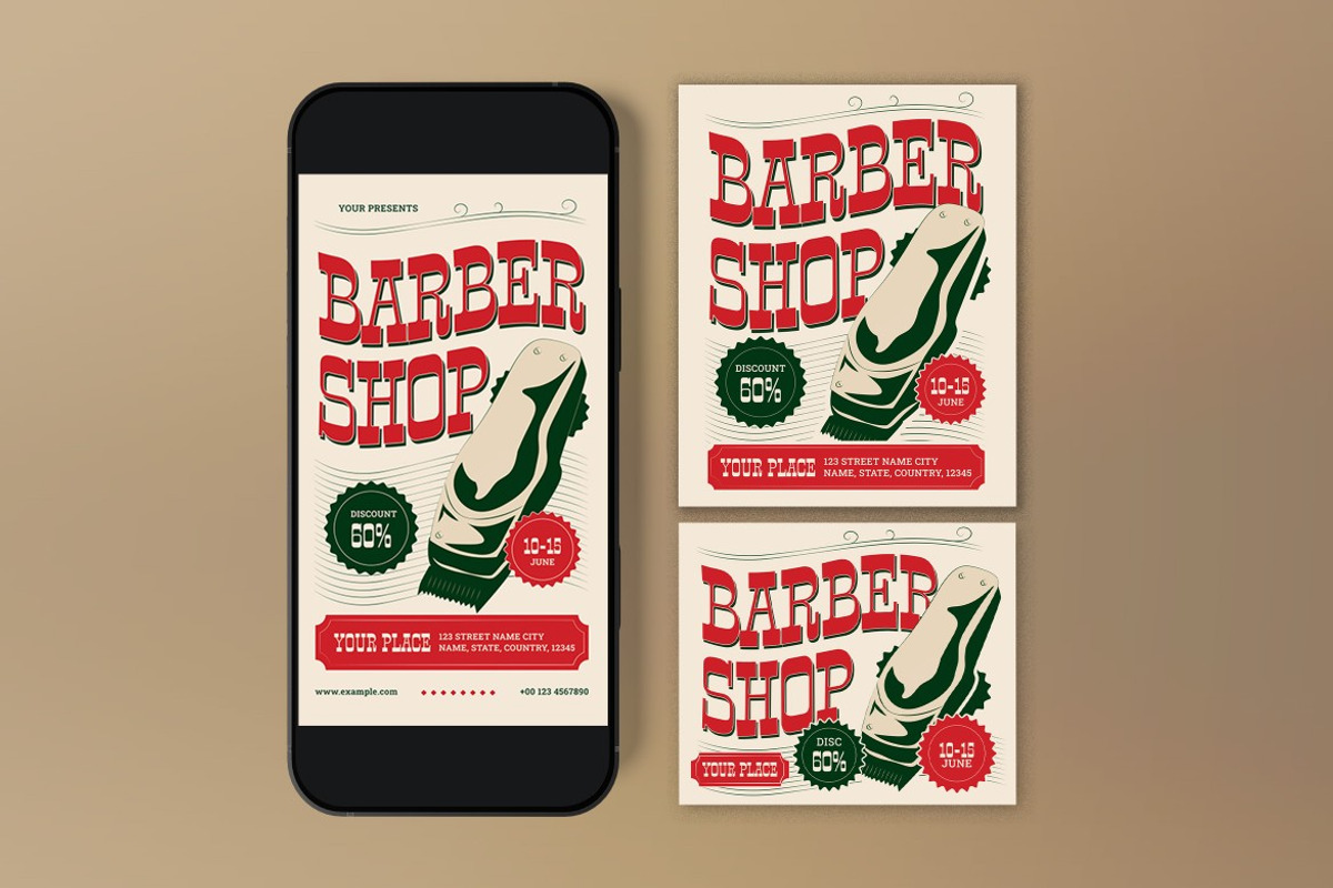 Cream Red Barbershop Flyer Set, a Flyer Template by graphicook (Photo 3 of 3)
