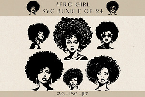 Afro Girl SVG Bundle of 24 Files, a Person Illustration by VectorMarketplace