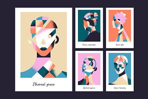 Abstract female portraits cards set