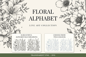Floral Alphabet Botanical Line Art