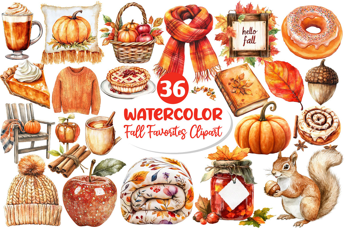 Watercolor Fall Favorites Clipart, an Illustration by Dream Creation (Photo 1 of 4)