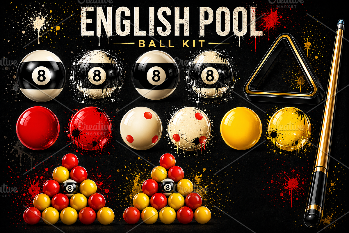 English Pool Ball Kit - 23 PNG,JPG, a Sport Illustration by Flash My Pixel (Photo 1 of 23)