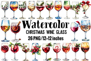 Watercolor Christmas Wine Glass, an Illustration by Design Market