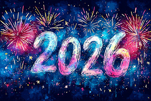 Colorful artistic 2026 numbers with fireworks and stars on night, a Background Photo by José Manuel Gelpi