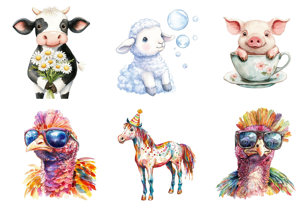 Funny Farm Animal Clipart Bundle, a Graphic by CitraGraphics (Photo 3 of 4)
