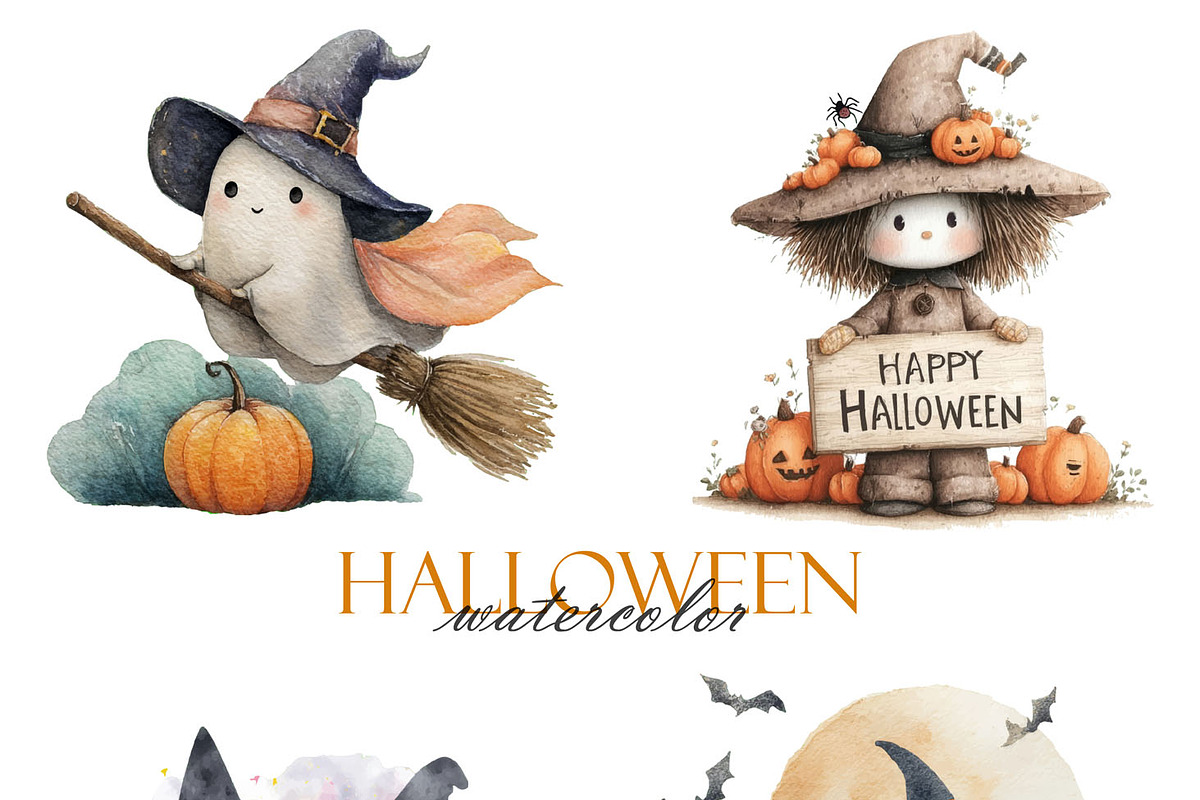 Cute & Spooky Watercolor Halloween, a Pattern Graphic by Deckar_art (Photo 1 of 5)