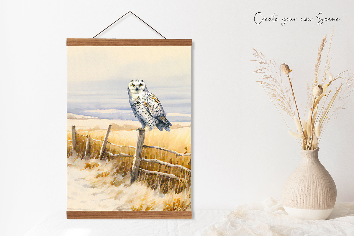 Watercolor Snowy Owls and Landscapes, an Animal Illustration by Dazzling Art Boutique (Photo 10 of 11)