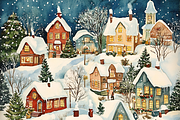 Watercolor Cozy Christmas Village, a Background Graphic by Printable Treasure (Thumbnail 4 of 9)