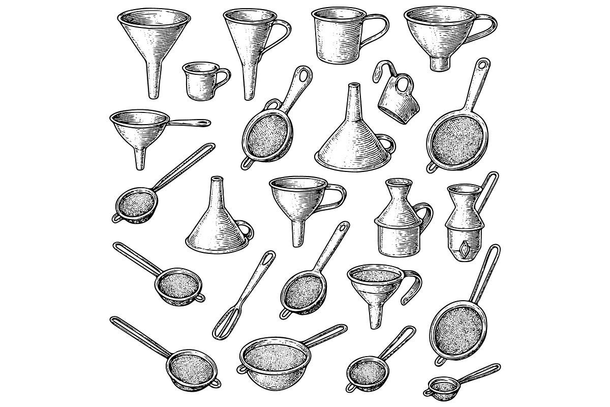 Funnels and Strainers Illustration, an Object Graphic by nikagraphic