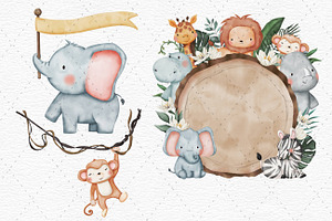 Watercolor Safari Baby Party Clipart