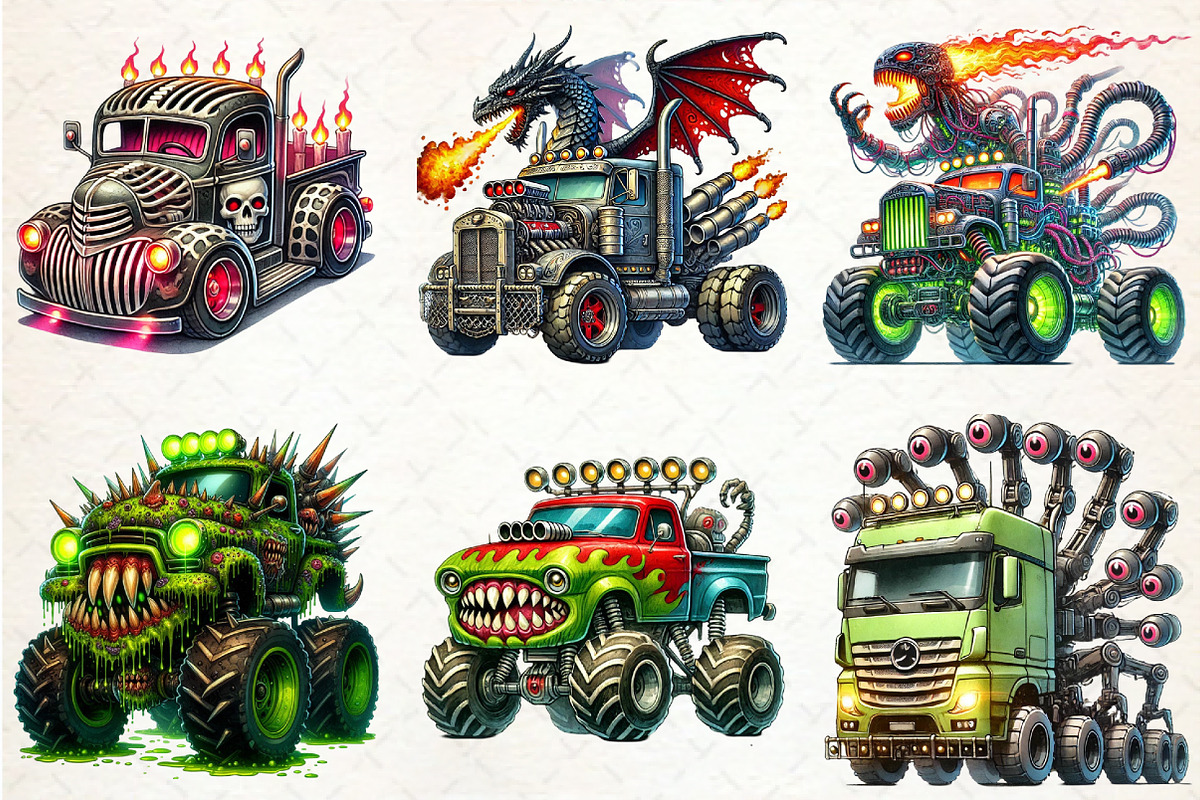 Mutant Monster Truck PNG Bundle, an Illustration by Rose Art (Photo 2 of 3)