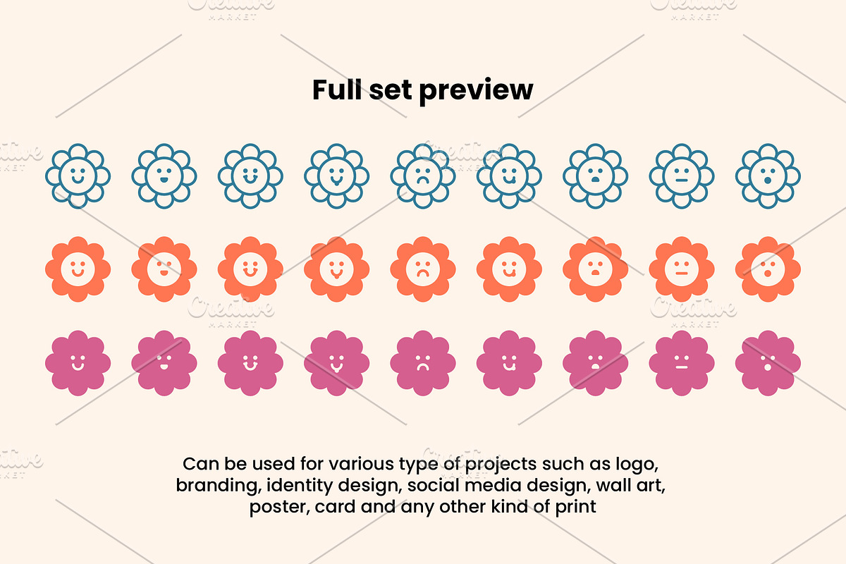 Flower Emotions – 27 Clipart Icons, an Emoji Icon by Berrychou Studio (Photo 2 of 5)