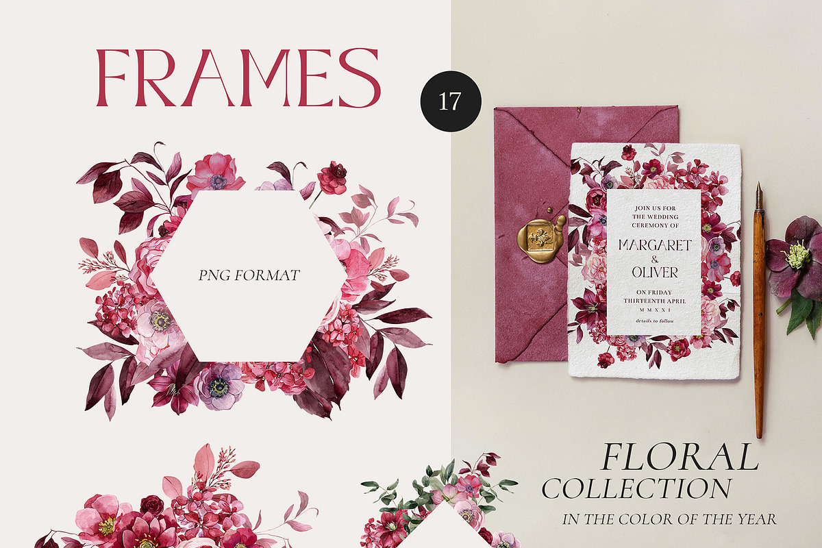 Viva MAGENTA floral collection, an Illustration by AleksaArt (Photo 8 of 15)