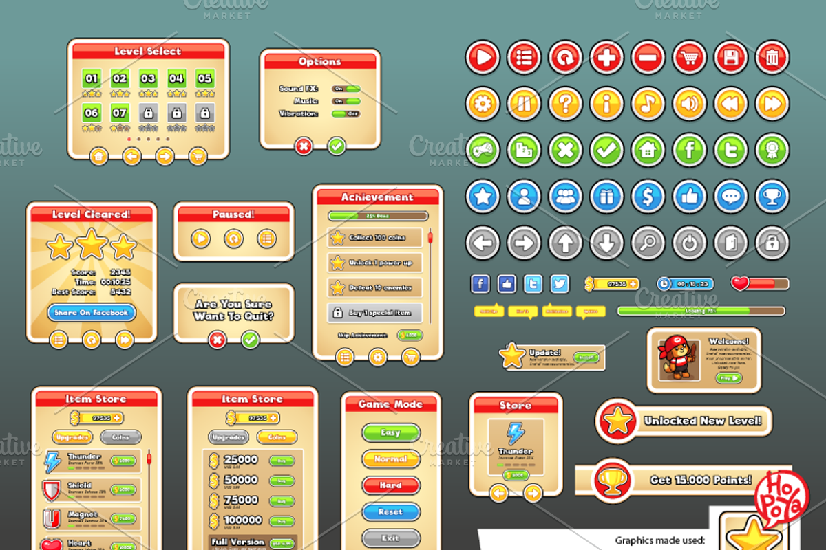 Mobile Game GUI Pack 07, a Templates & Theme by mikailain