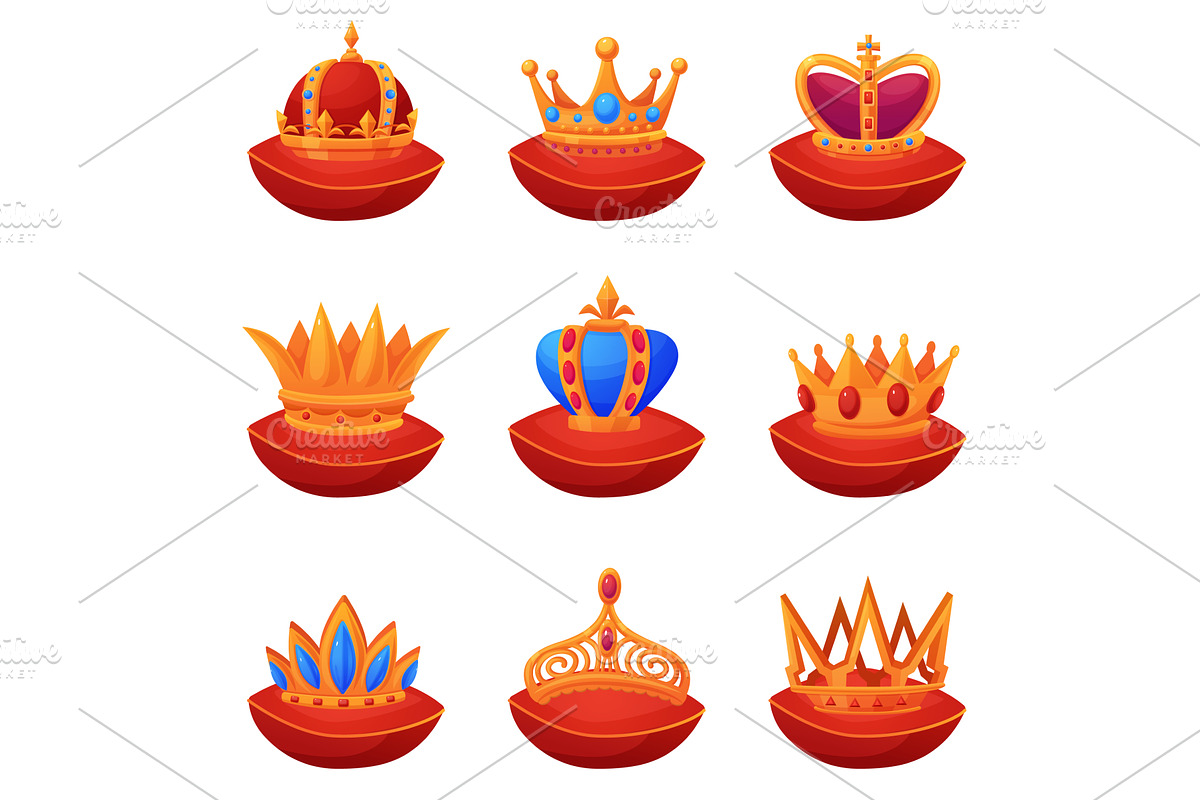 Crowns on pillows. Golden king, an Illustration by LadadikArt