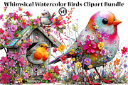 Whimsical Watercolor Birds Clipart, a Seasonal Illustration by CreationArt (Thumbnail 1 of 6)