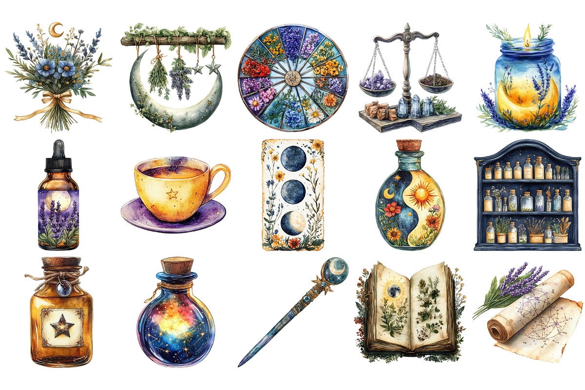 Watercolor Celestial Apothecary PNG, an Illustration by Craft Nest (Photo 3 of 5)