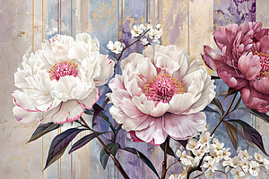 White purple peonies illustration