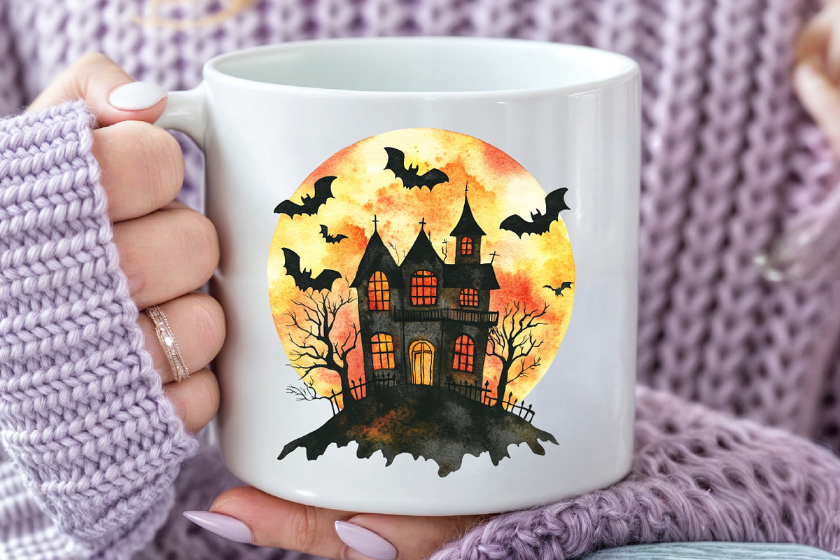 Watercolor Haunted House Clipart, an Illustration by Rose Art (Photo 7 of 7)
