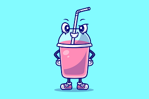 Cute Milkshake With Straw Cartoon, a Food Illustration by Catalyst Labs