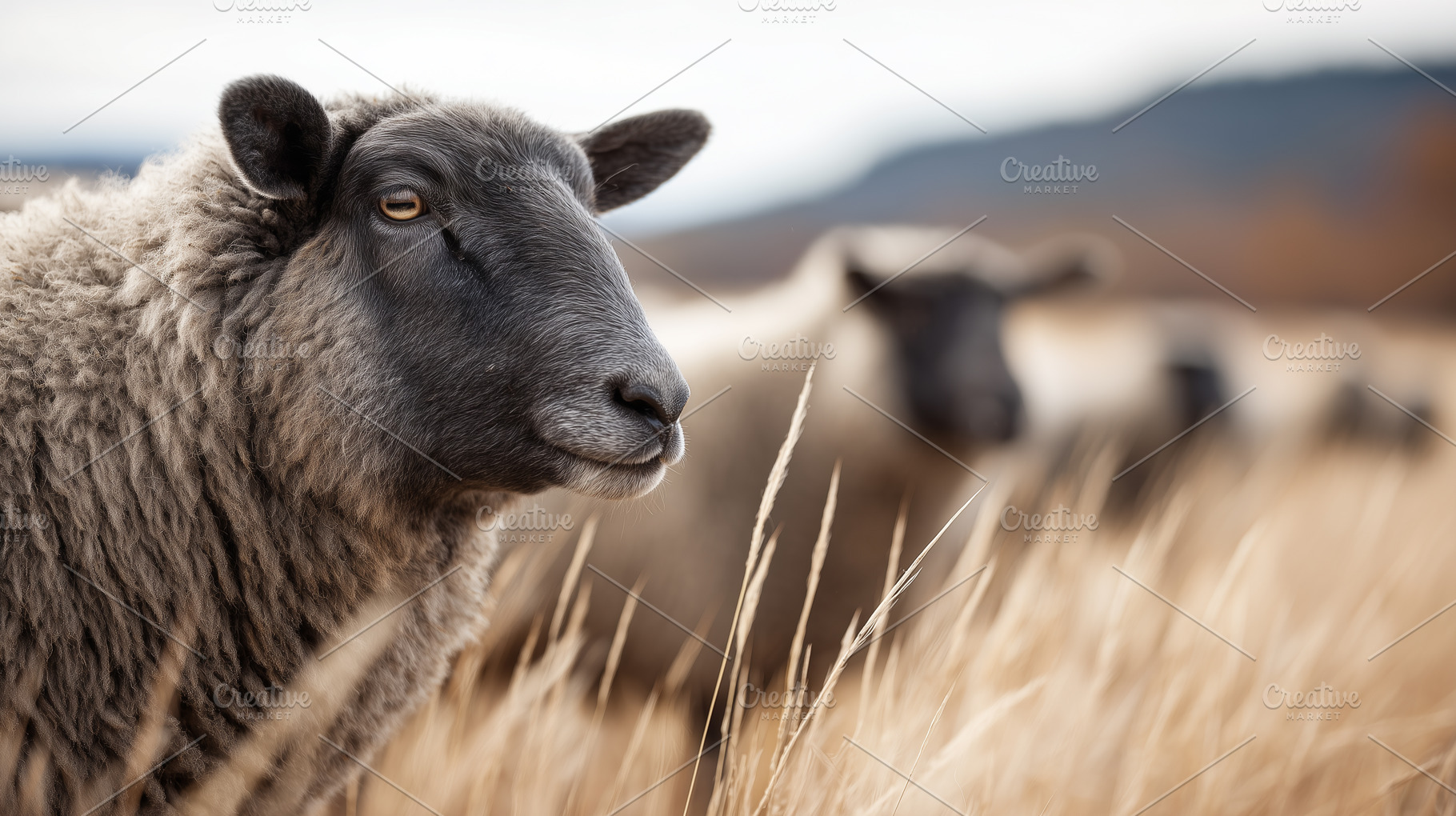 Sheep standing in a dry grass field., an Animal Photo by MistyDay