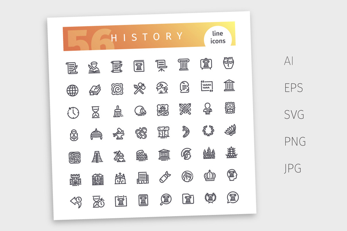 History Line Icons Set, an Outline Icon by Voysla's Shop (Photo 4 of 4)